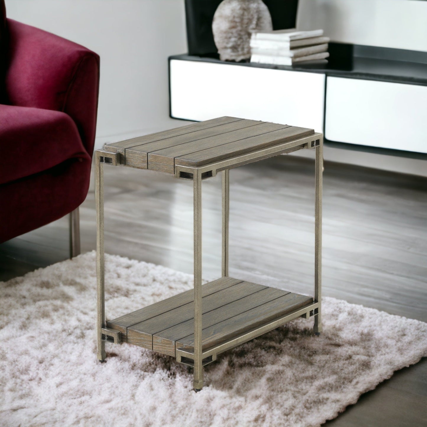 Roundhill Furniture Corbeta 3-Piece Metal Frame Wood Living Room Coffee Table and 2 Chairside Tables Set, Aged Graphite