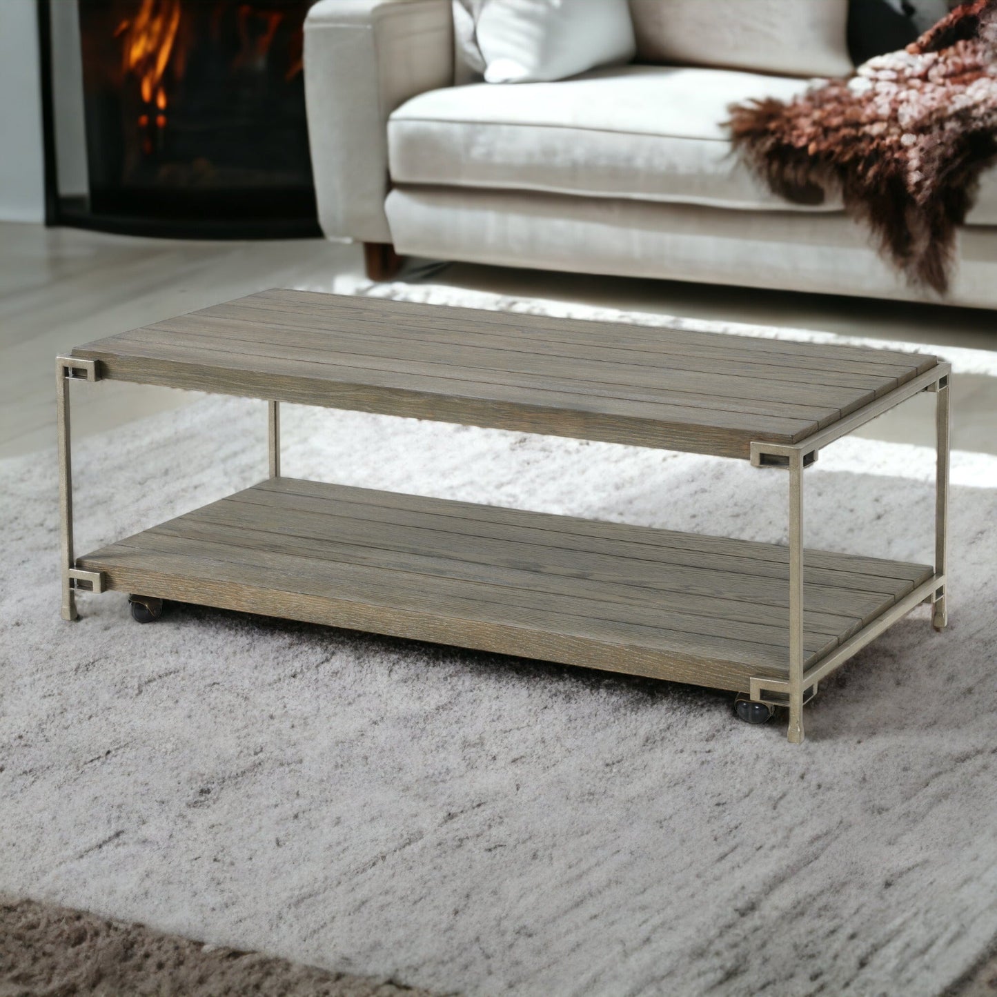 Roundhill Furniture Corbeta 3-Piece Metal Frame Wood Living Room Coffee Table and 2 End Tables Set, Aged Graphite