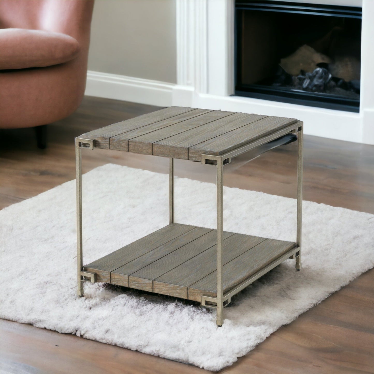 Roundhill Furniture Corbeta 3-Piece Metal Frame Wood Living Room Coffee Table and 2 End Tables Set, Aged Graphite