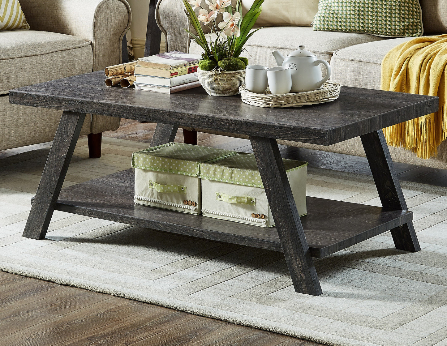 Roundhill Furniture Athens Contemporary Replicated Wood Shelf Coffee Table