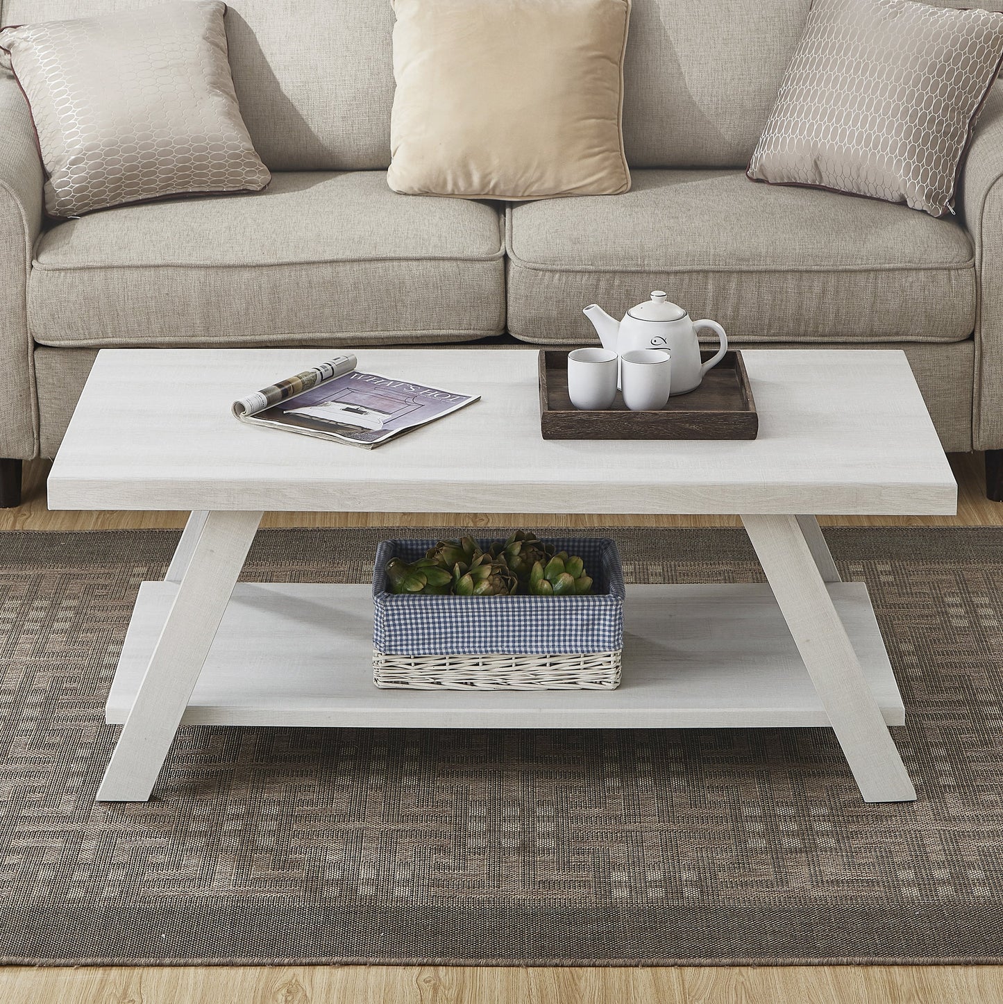 Roundhill Furniture Athens Contemporary Replicated Wood Shelf Coffee Table