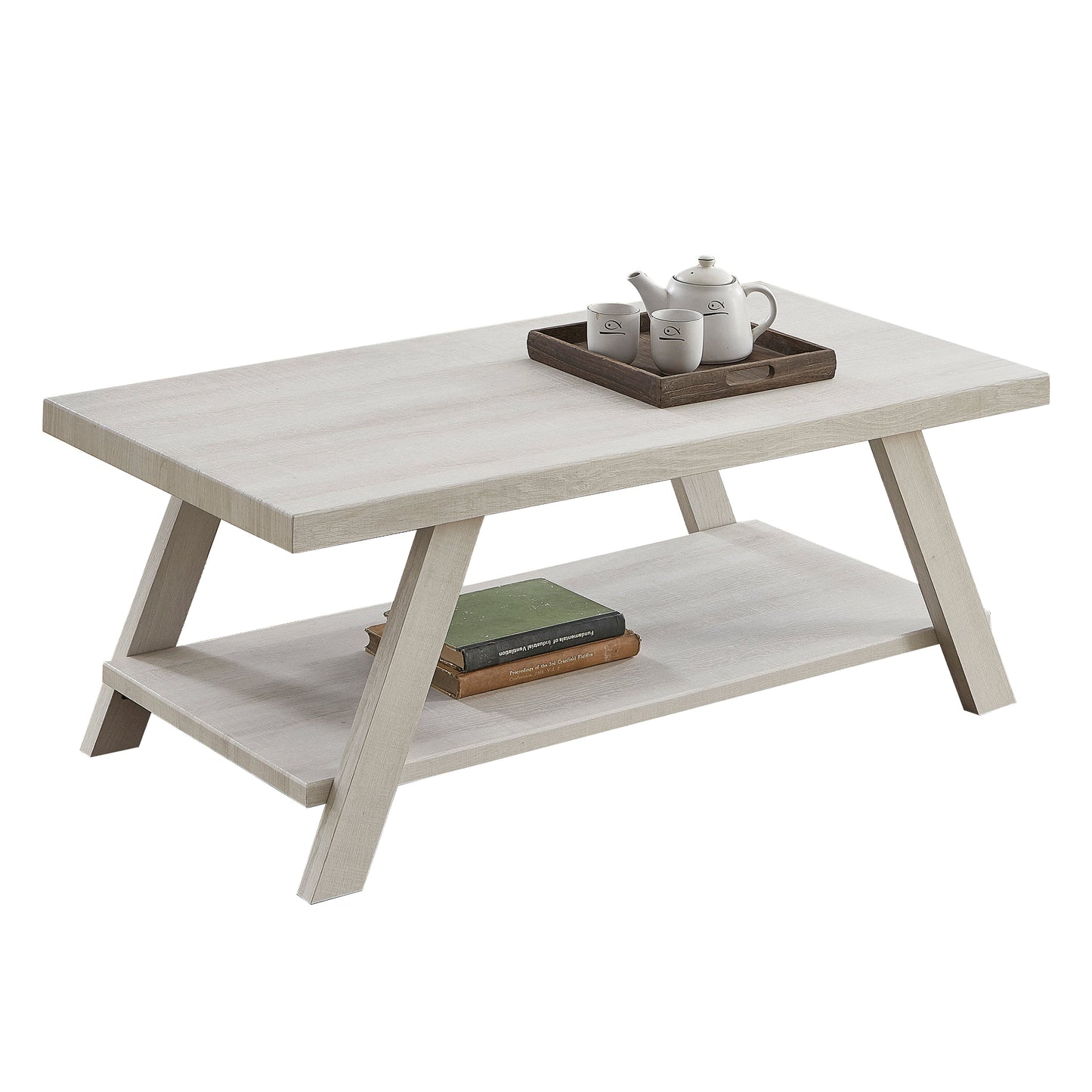 Roundhill Furniture Athens Contemporary Wood Shelf Coffee Table in White Finish