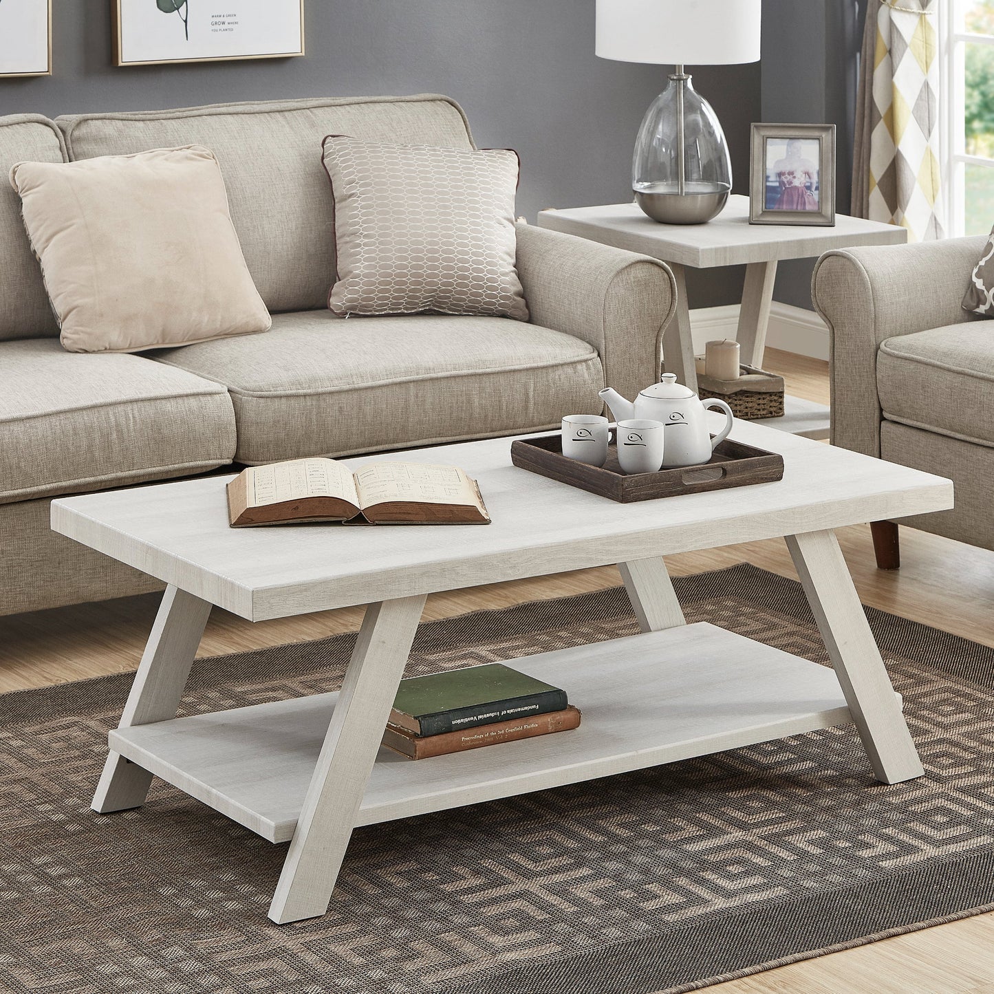 Roundhill Furniture Athens Contemporary Replicated Wood Shelf Coffee Table