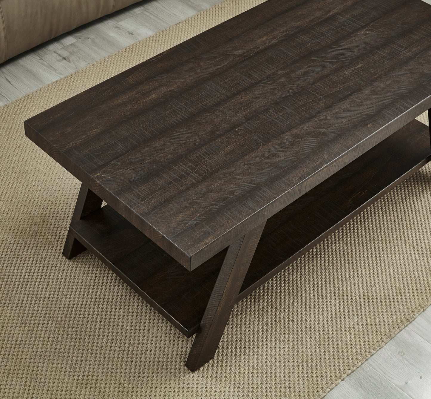 Roundhill Furniture Athens Contemporary Wood Shelf Coffee Table in Weathered Espresso