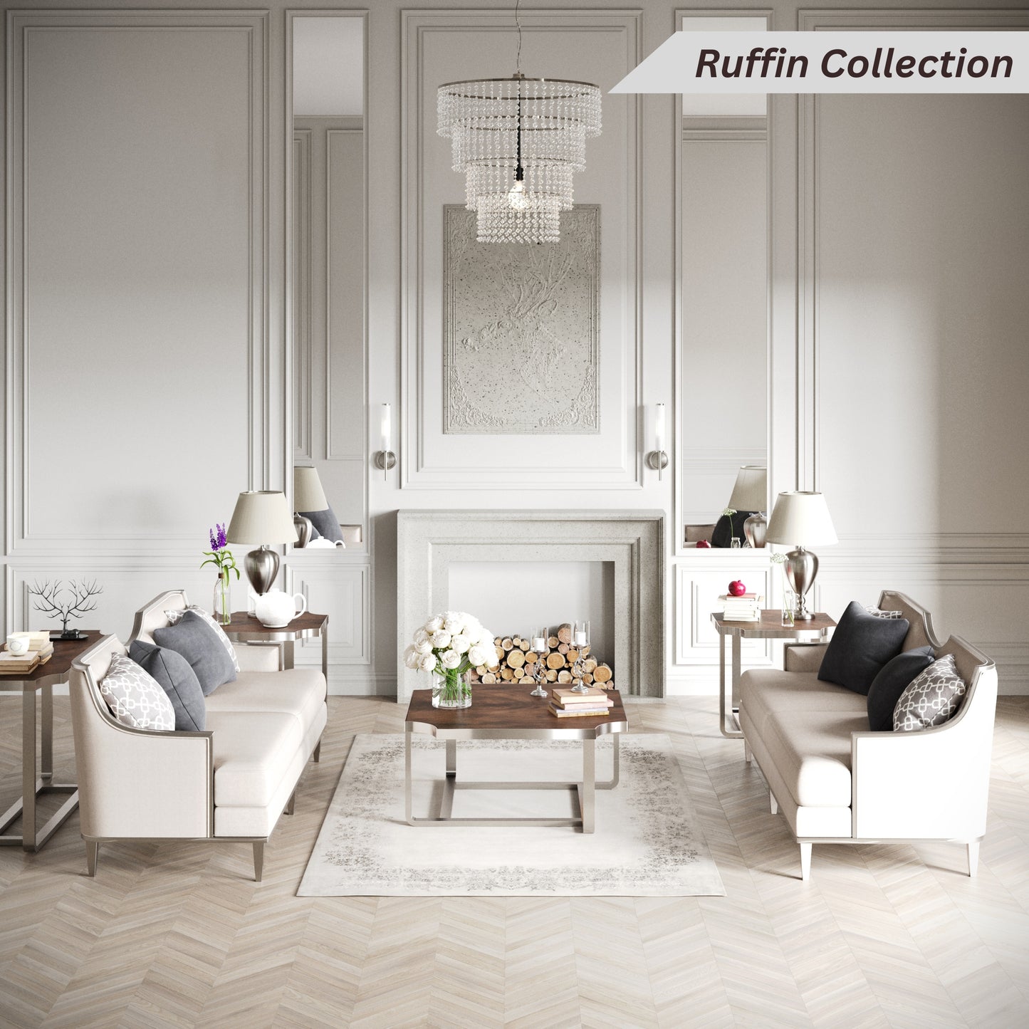 Roundhill Furniture Ruffin 3-Piece Square Coffee Table Set, 40"x40" Coffee Table and Two End Table