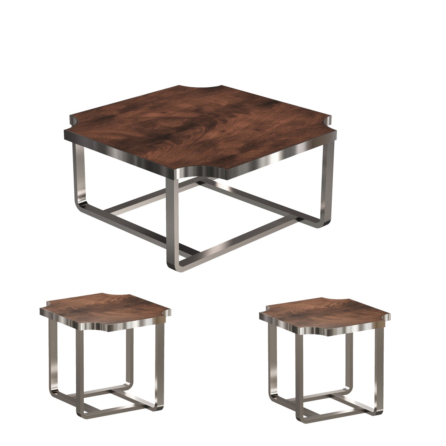 Roundhill Furniture Ruffin 3-Piece Square Coffee Table Set, 40"x40" Coffee Table and Two End Table