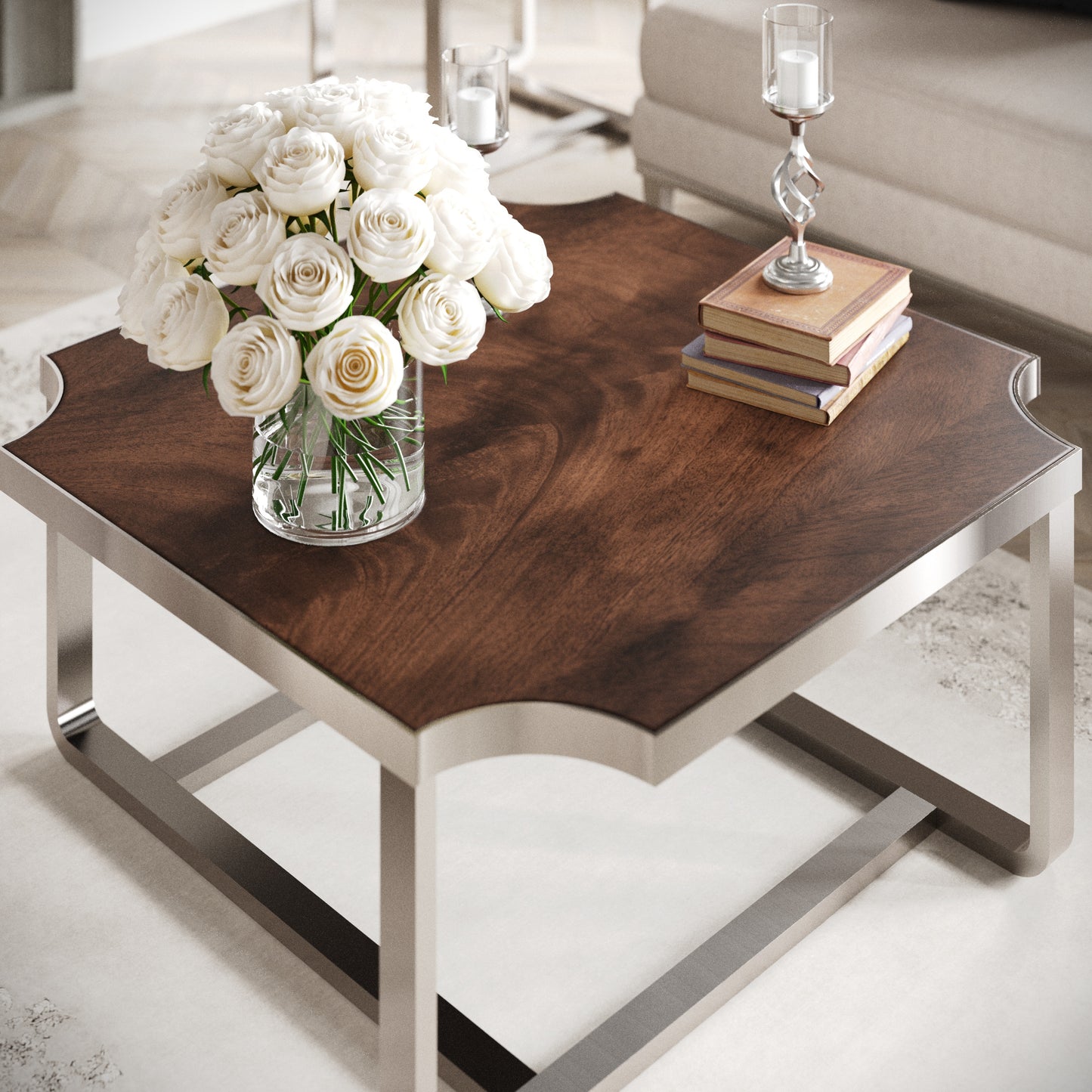Roundhill Furniture Ruffin 40"x40" Square Cocktail Table, Coffee Table, Brown