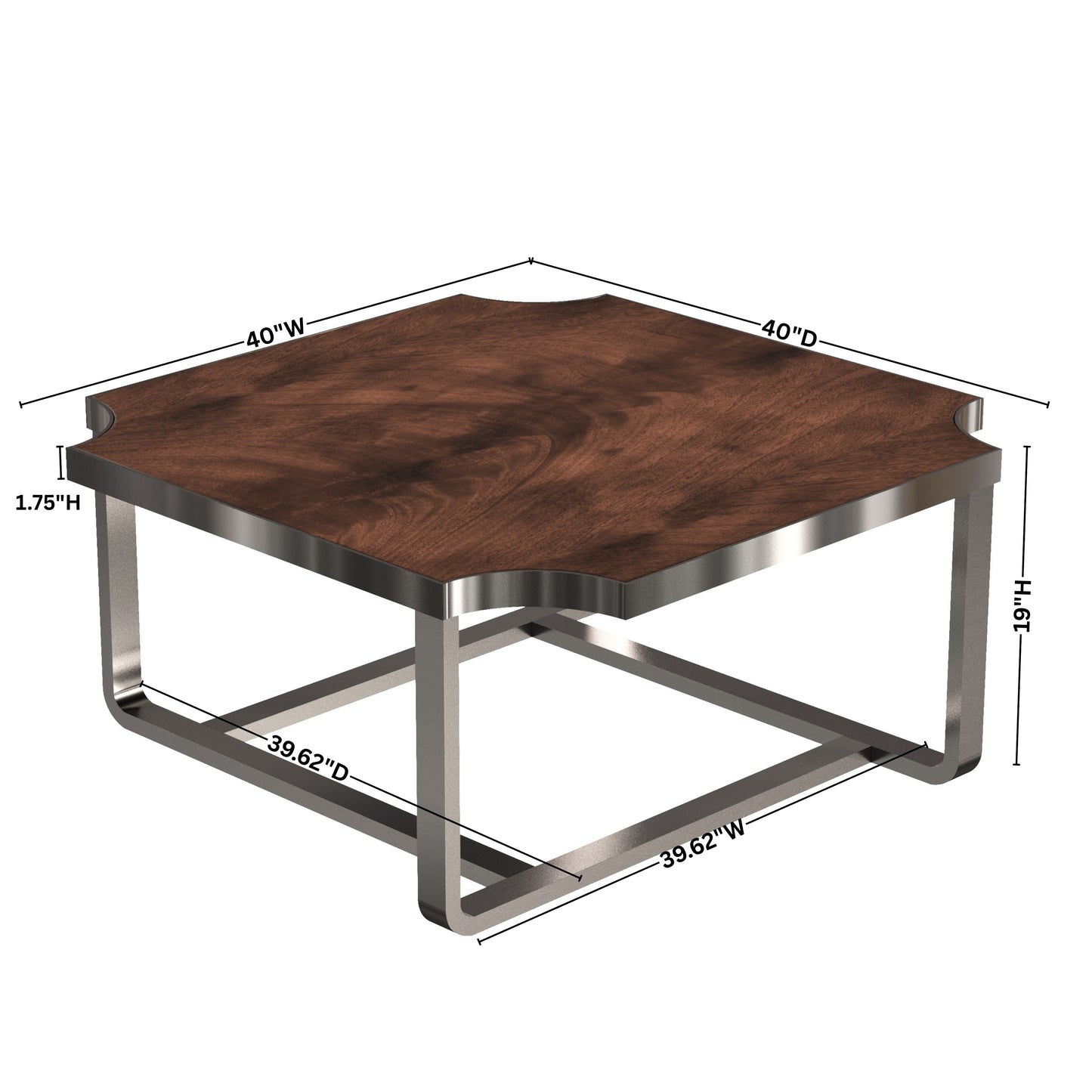 Roundhill Furniture Ruffin 40"x40" Square Cocktail Table, Coffee Table, Brown