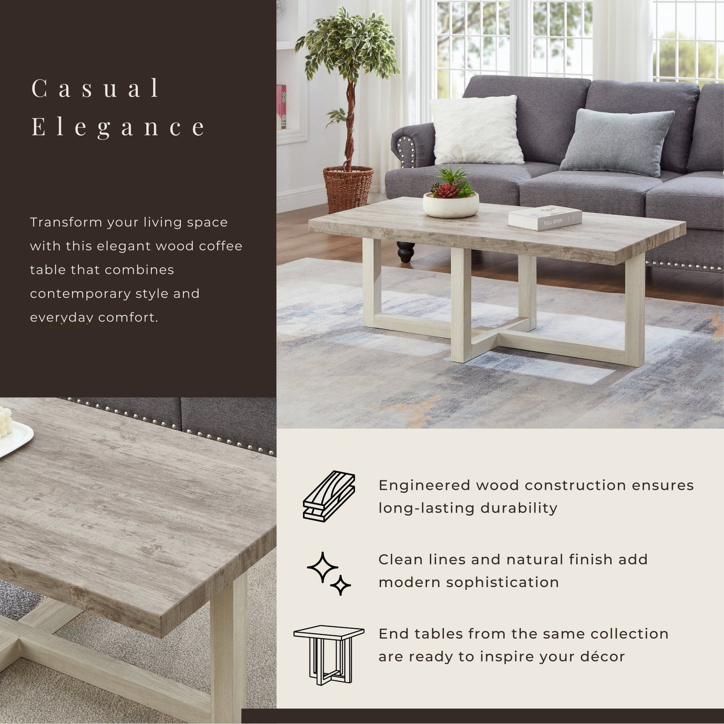 Roundhill Furniture Luno Contemporary Coffee Table