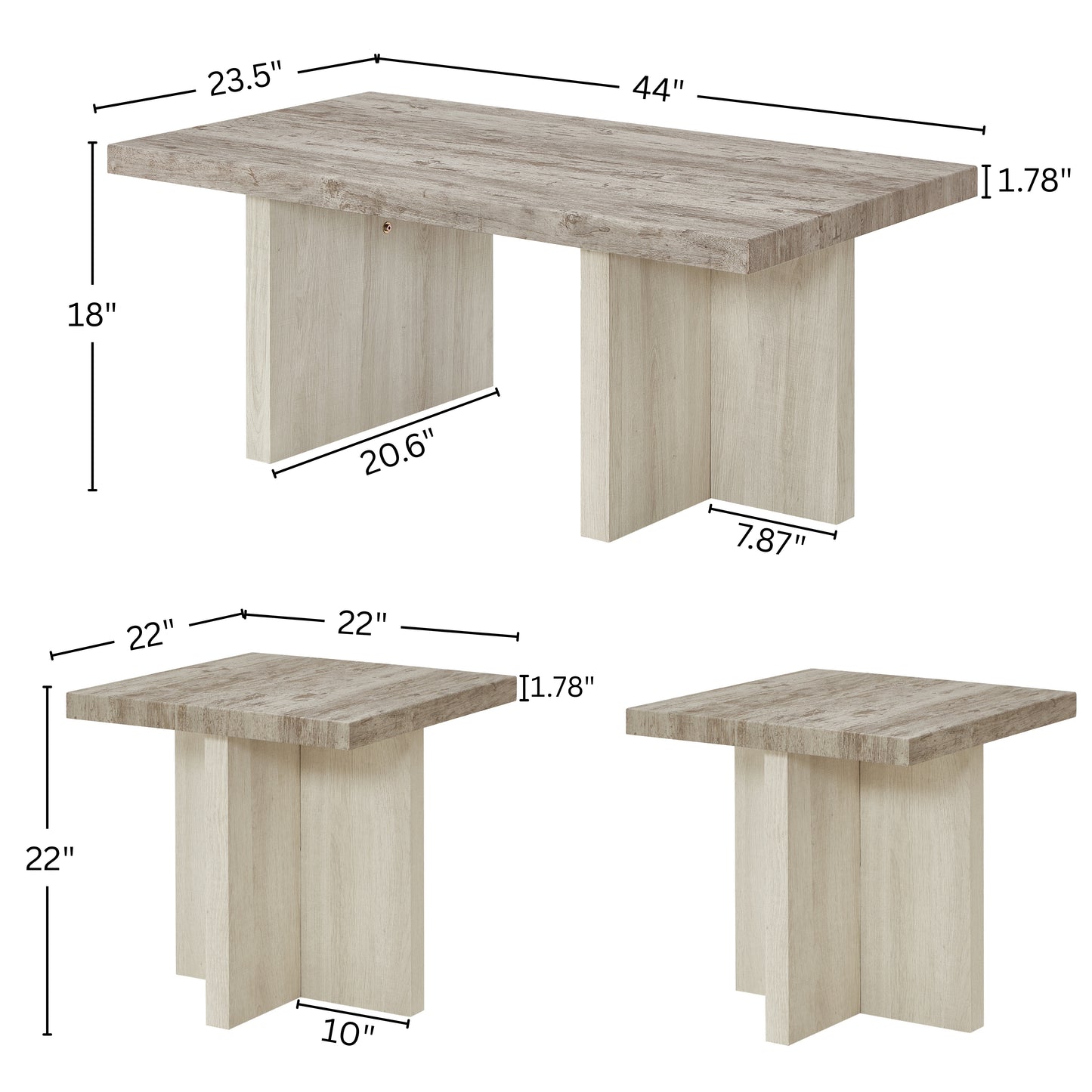 Roundhill Furniture Mchome 3-Piece Coffee Table Set, Coffee Table and Two End Tables