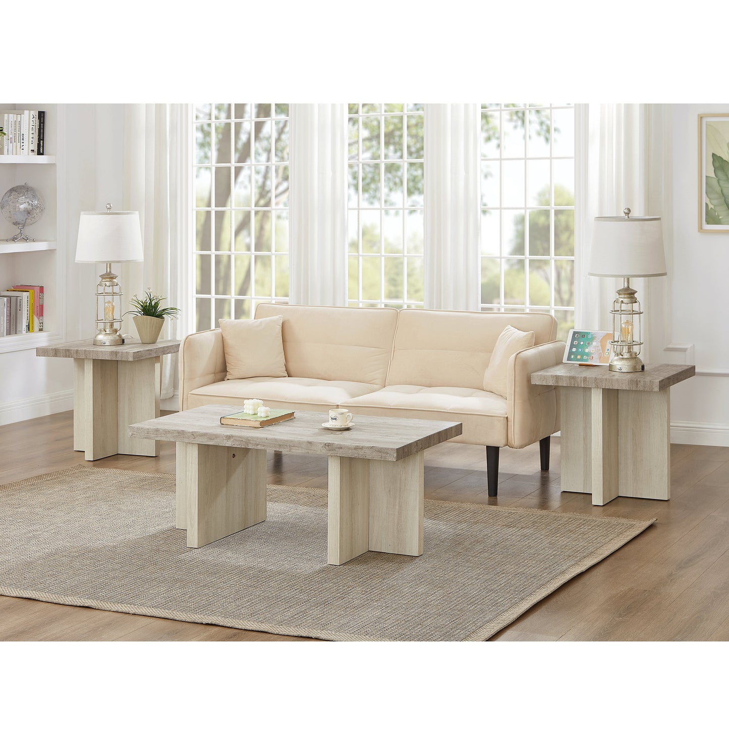 Roundhill Furniture Mchome 3-Piece Coffee Table Set, Coffee Table and Two End Tables