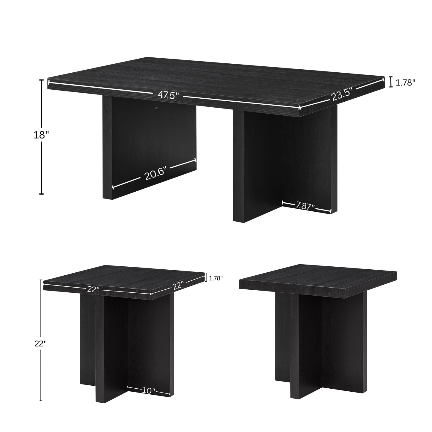 Roundhill Furniture Mchome 3-Piece Coffee Table Set, Coffee Table and Two End Tables