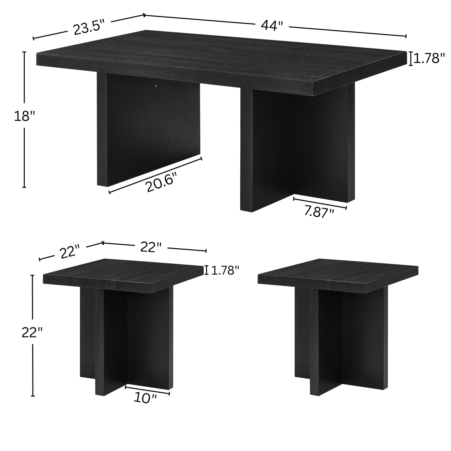 Roundhill Furniture Mchome 3-Piece Coffee Table Set, Coffee Table and Two End Tables