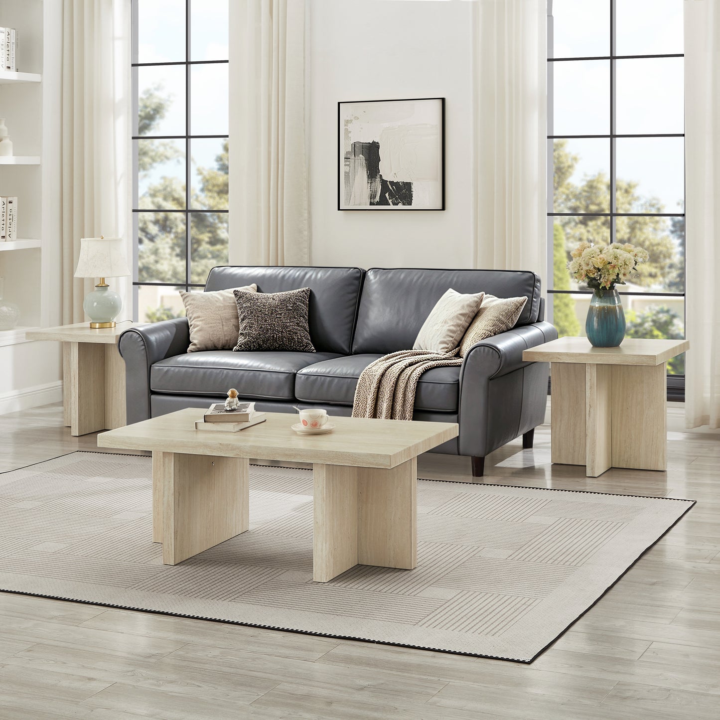 Roundhill Furniture Mchome 3-Piece Coffee Table Set, Coffee Table and Two End Tables