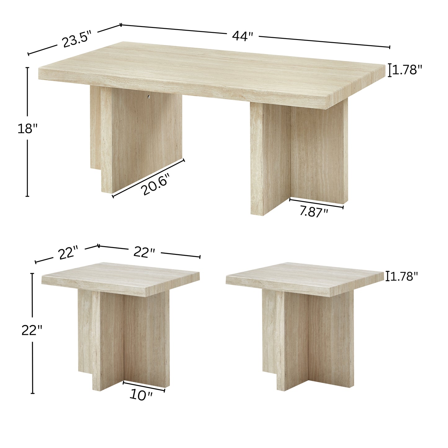 Roundhill Furniture Mchome 3-Piece Coffee Table Set, Coffee Table and Two End Tables