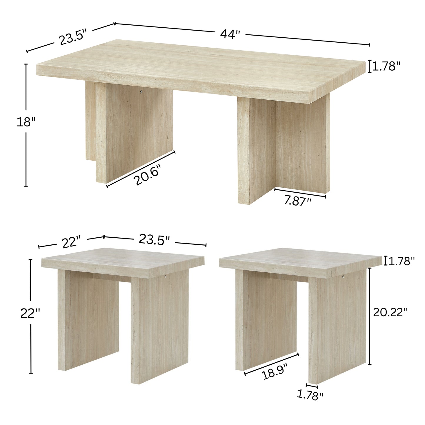 Roundhill Furniture Mchome 3-Piece Coffee Table Set, Coffee Table and Two End Tables