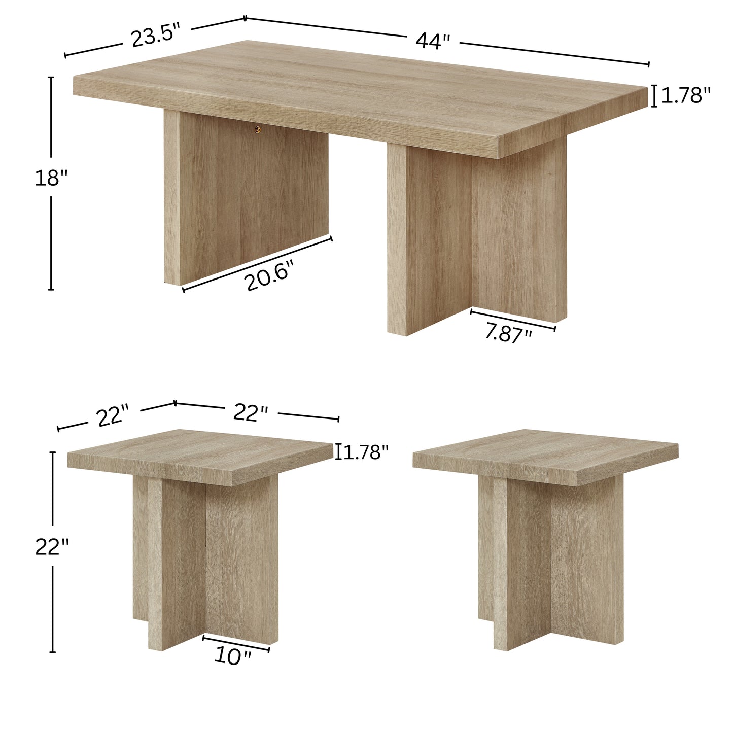 Roundhill Furniture Mchome 3-Piece Coffee Table Set, Coffee Table and Two End Tables