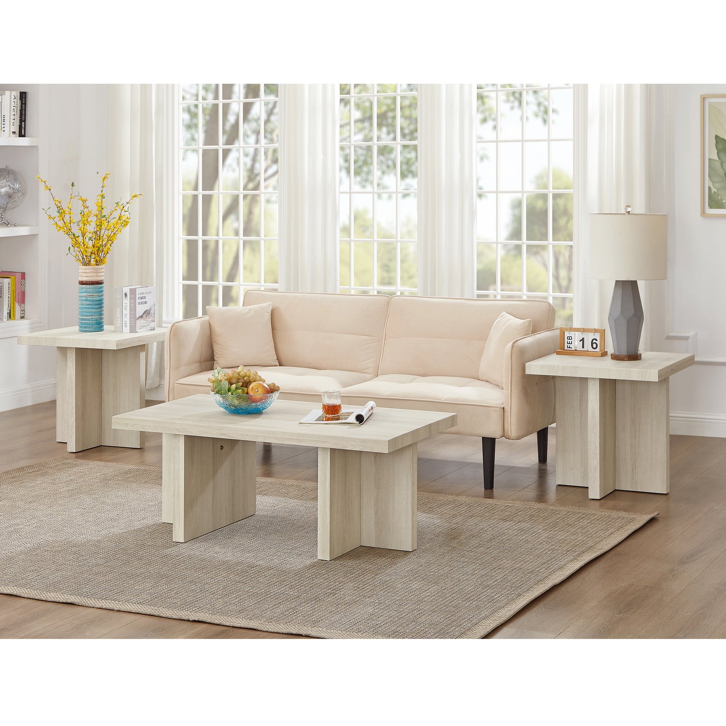 Roundhill Furniture Mchome 3-Piece Coffee Table Set, Coffee Table and Two End Tables