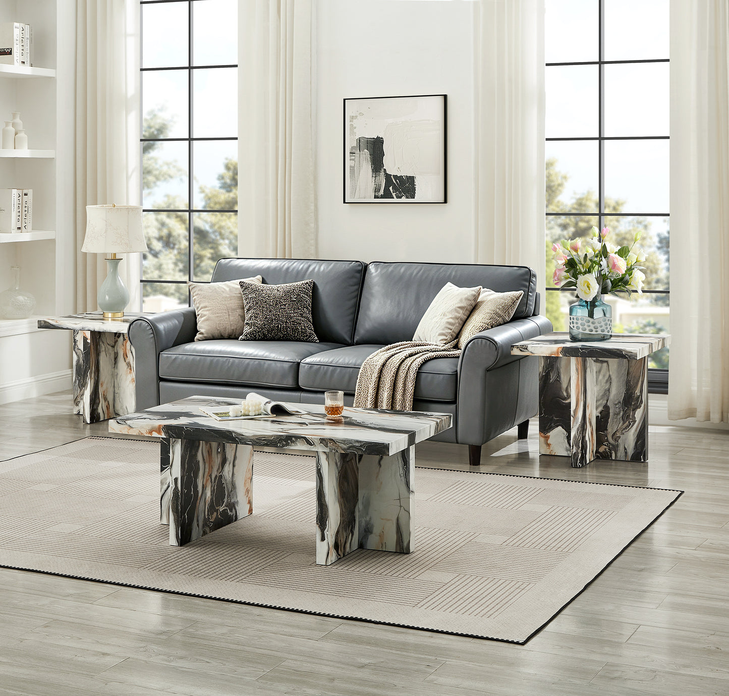 Roundhill Furniture Mchome 3-Piece Coffee Table Set, Coffee Table and Two End Tables