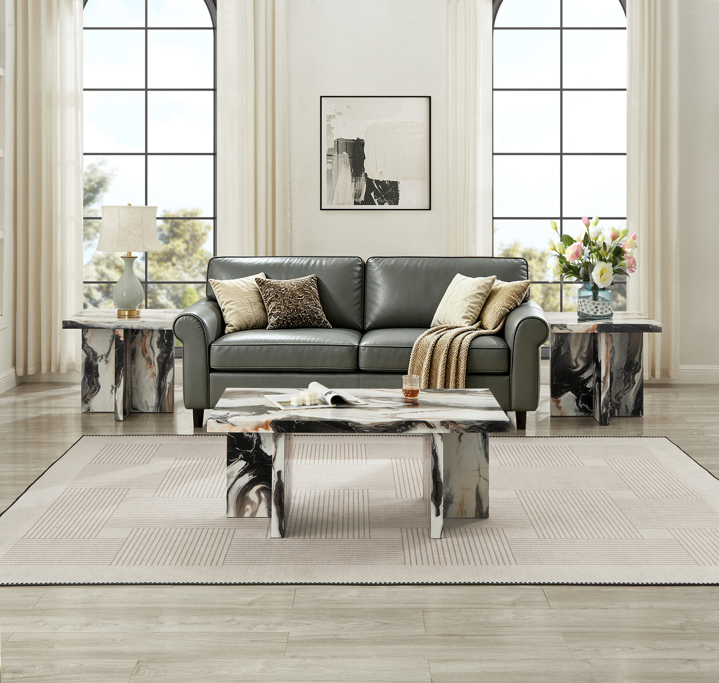 Roundhill Furniture Mchome 3-Piece Coffee Table Set, Coffee Table and Two End Tables