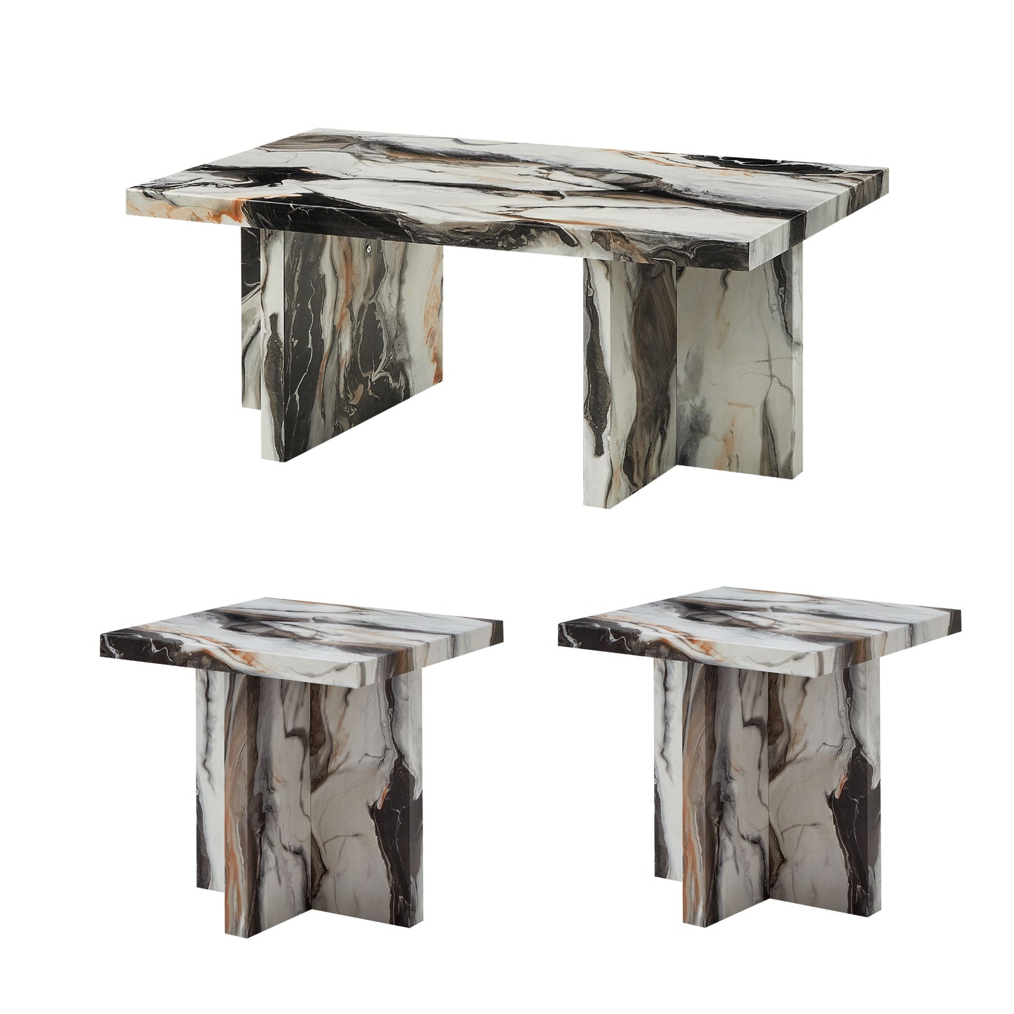 Roundhill Furniture Mchome 3-Piece Coffee Table Set, Coffee Table and Two End Tables