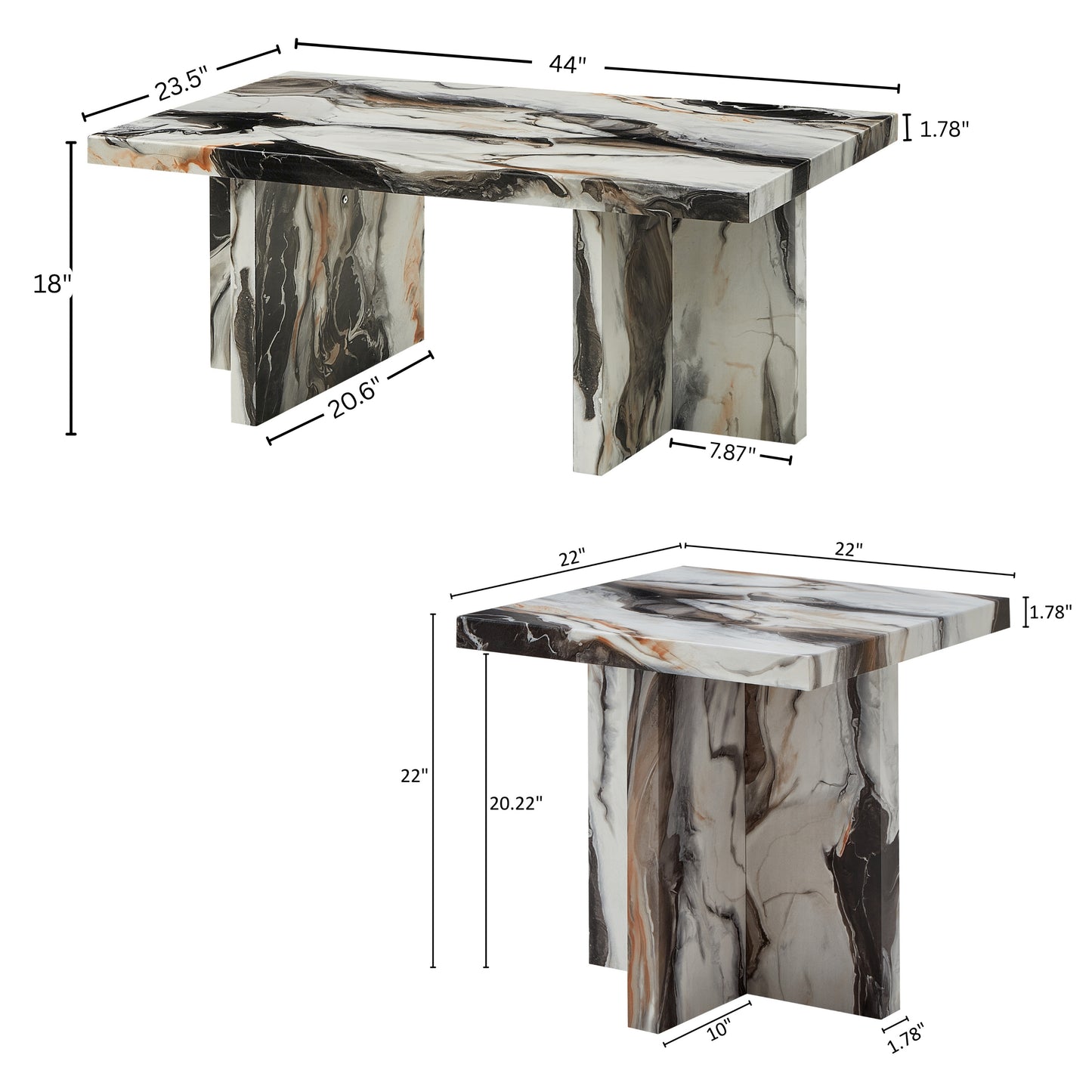 Roundhill Furniture Mchome 3-Piece Coffee Table Set, Coffee Table and Two End Tables