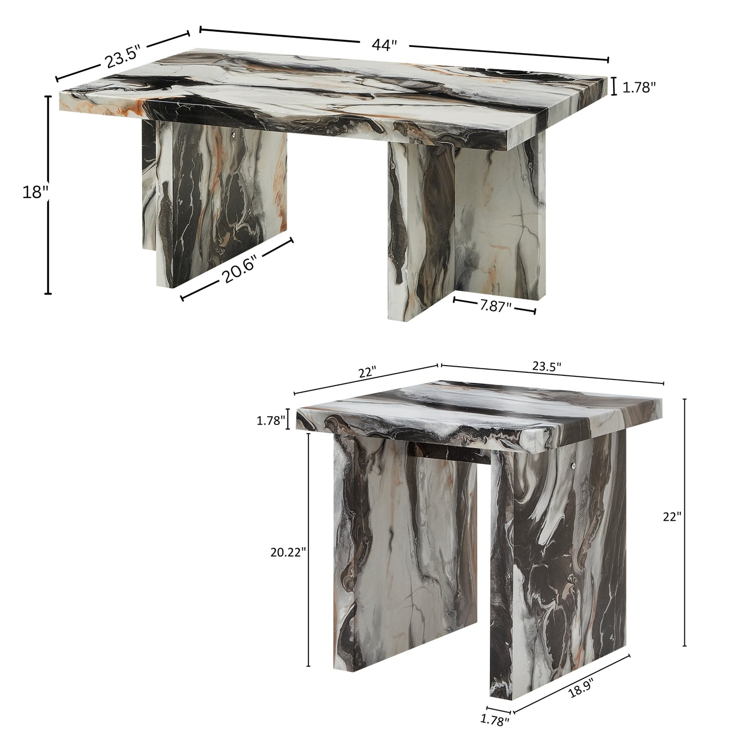 Roundhill Furniture Mchome 3-Piece Coffee Table Set, Coffee Table and Two End Tables