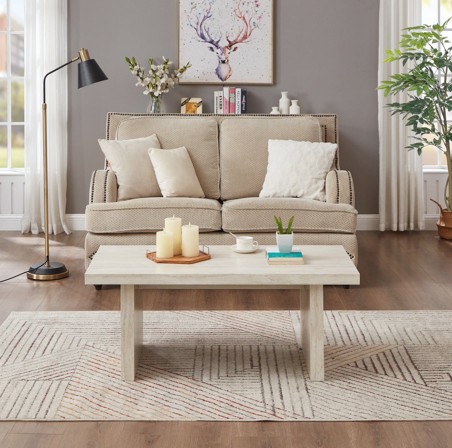 Roundhill Furniture Cavira 3-Piece Faux Marble Coffee Table Set