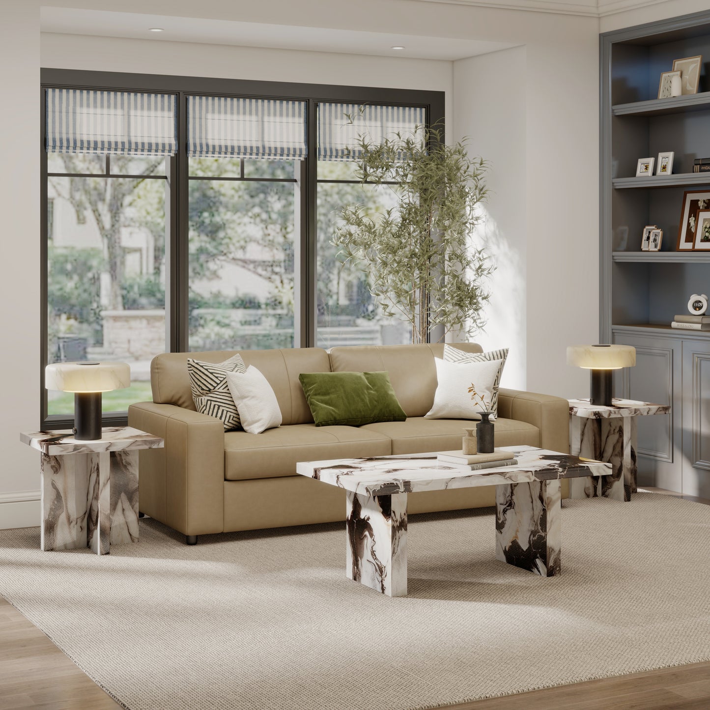 Roundhill Furniture Cavira 3-Piece Faux Marble Coffee Table Set