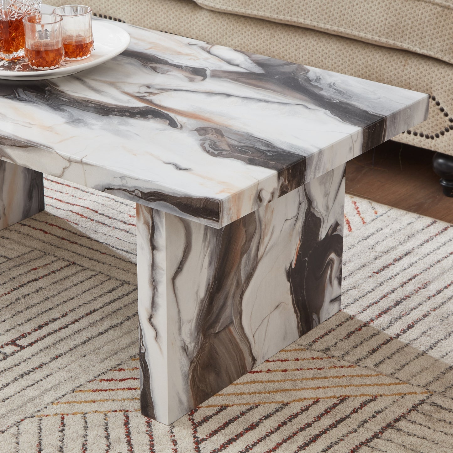 Roundhill Furniture Cavira 3-Piece Faux Marble Coffee Table Set