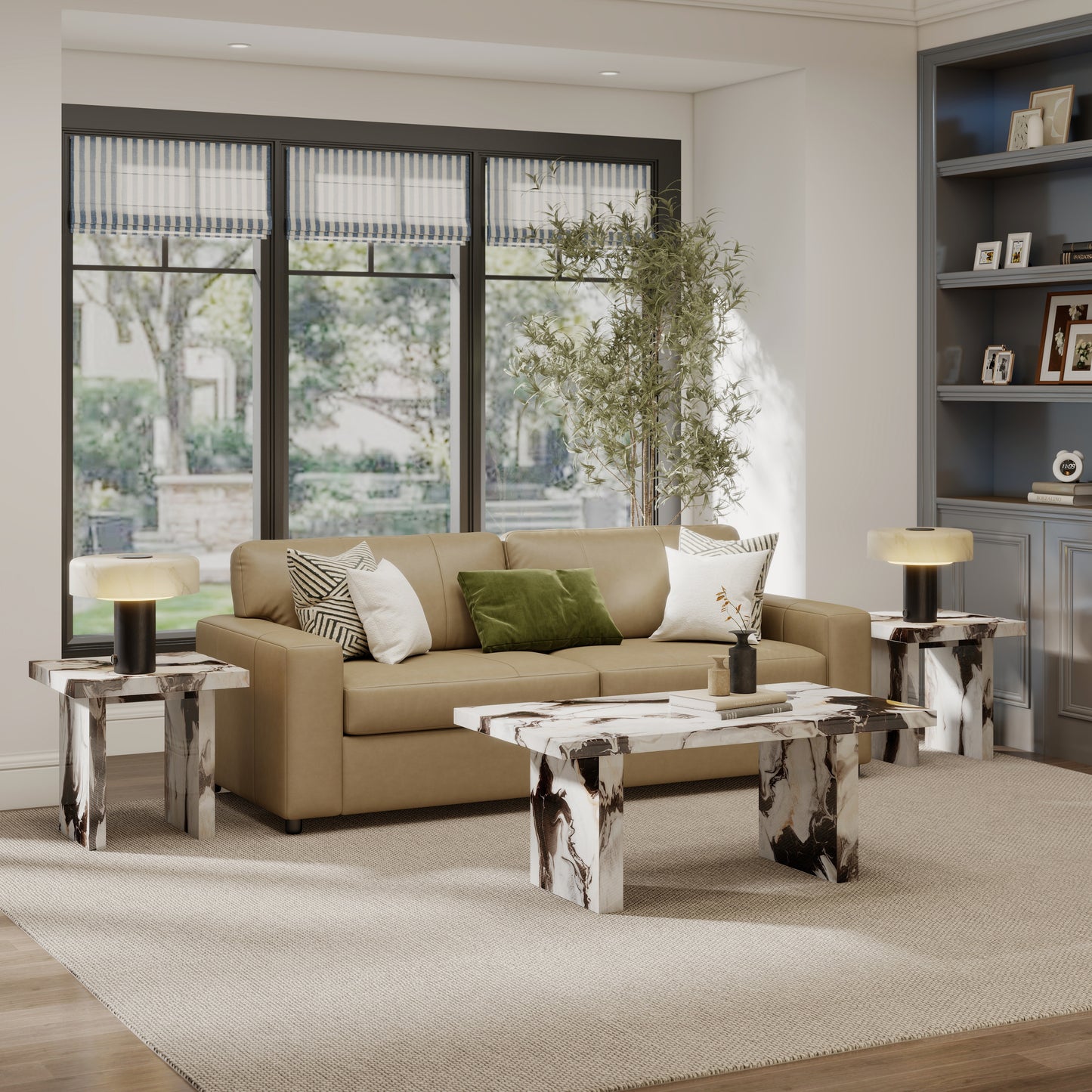 Roundhill Furniture Cavira 3-Piece Faux Marble Coffee Table Set