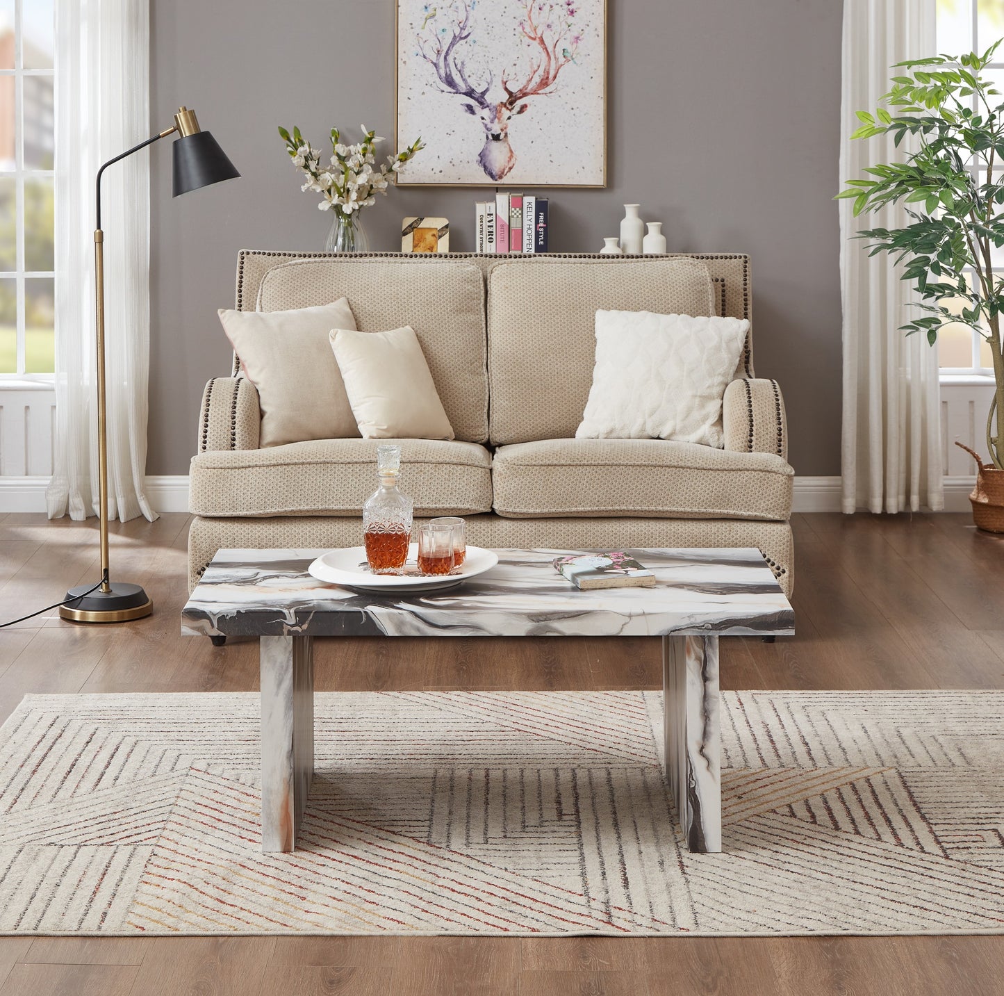 Roundhill Furniture Cavira 3-Piece Faux Marble Coffee Table Set