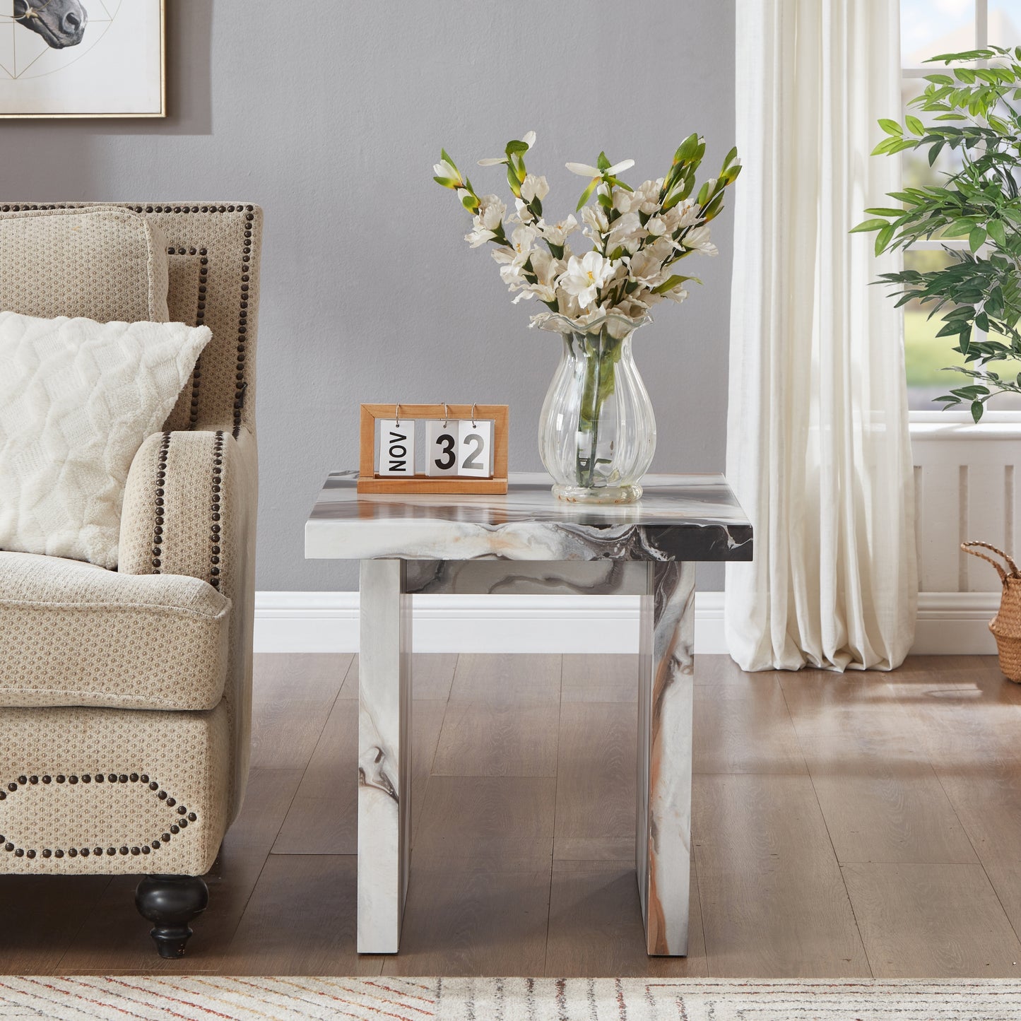 Roundhill Furniture Cavira 3-Piece Faux Marble Coffee Table Set