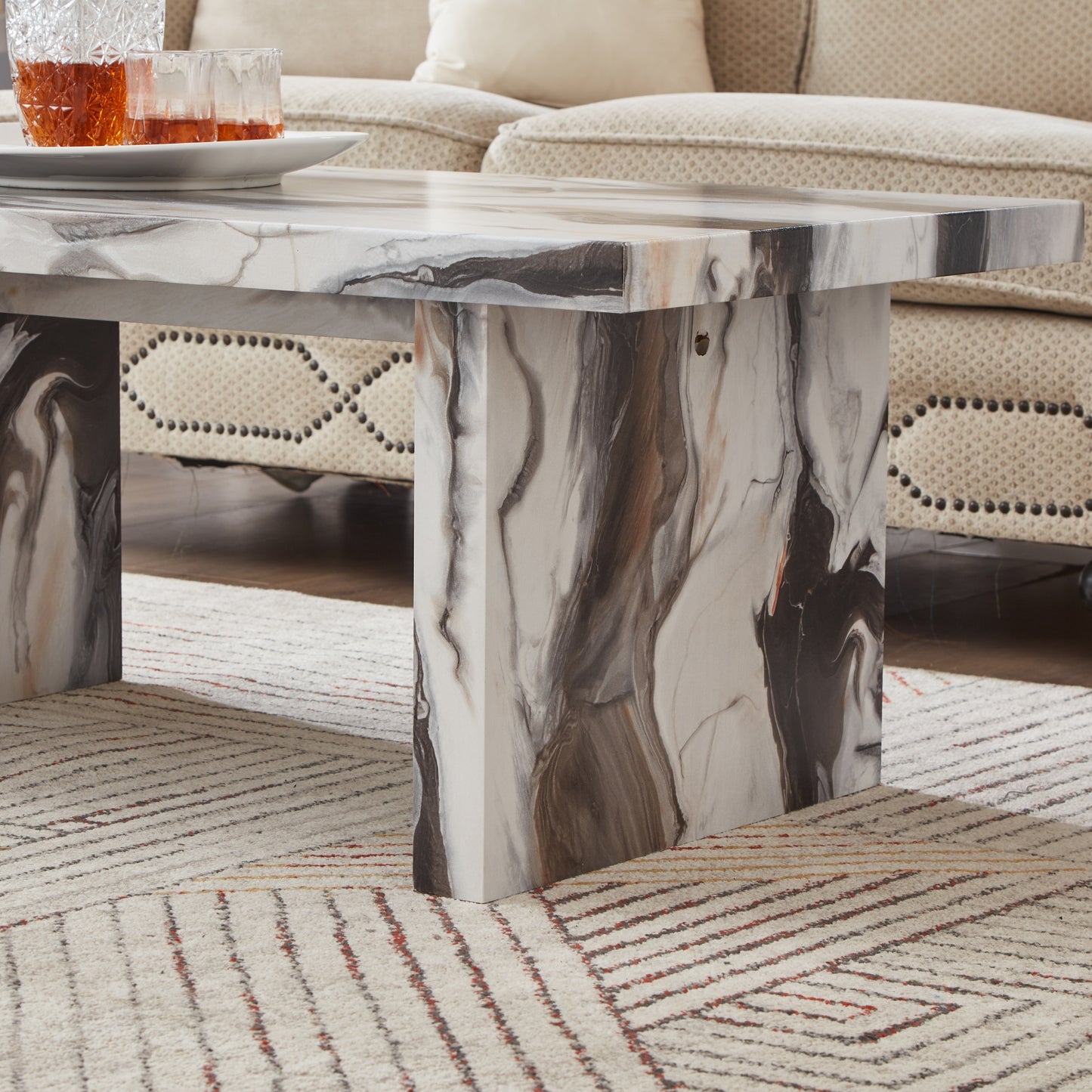 Roundhill Furniture Cavira Modern Faux Marble Living Room Coffee Table