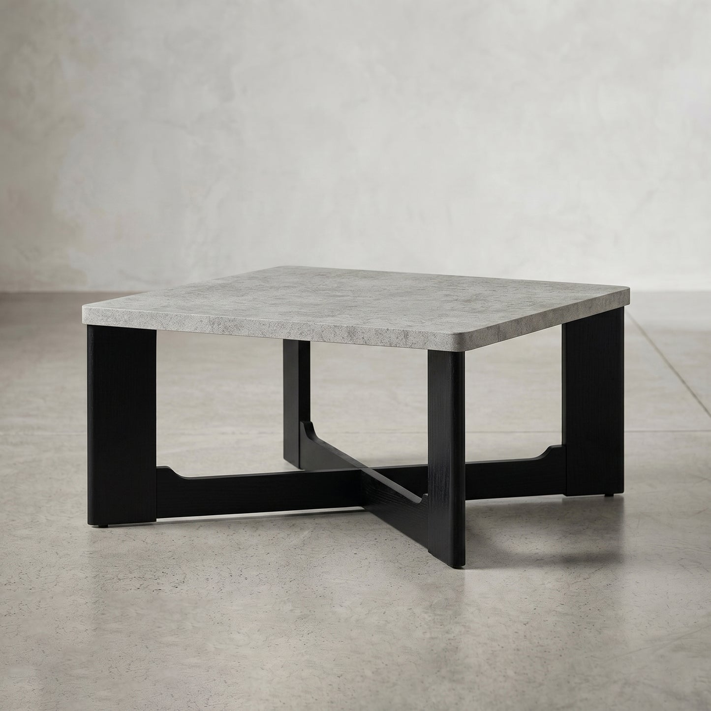 Roundhill Furniture Levitus Modern 3-Piece Square Coffee Table Set, Faux Concrete Tabletop with Black Wood Grain Finish