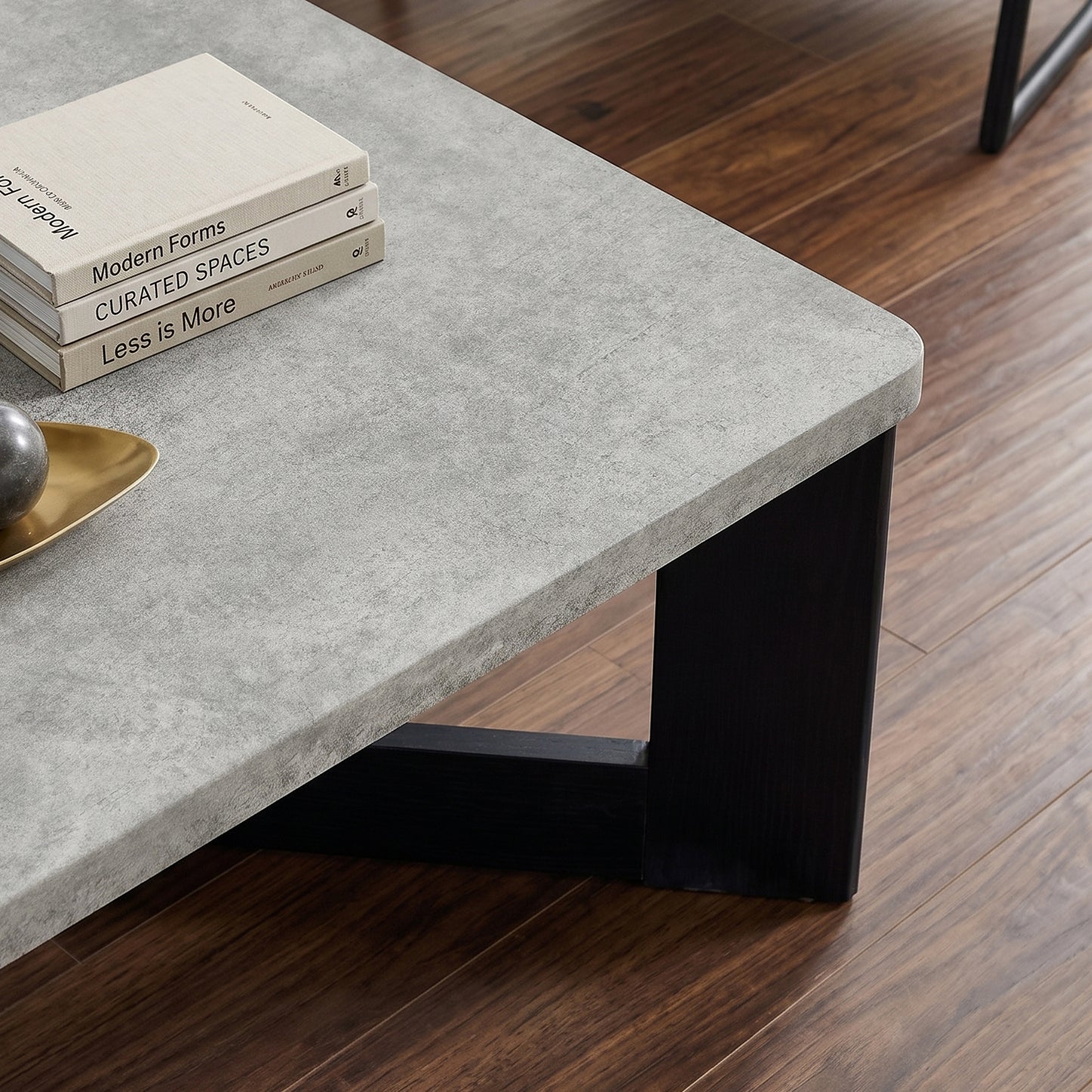 Roundhill Furniture Levitus Modern 3-Piece Square Coffee Table Set, Faux Concrete Tabletop with Black Wood Grain Finish