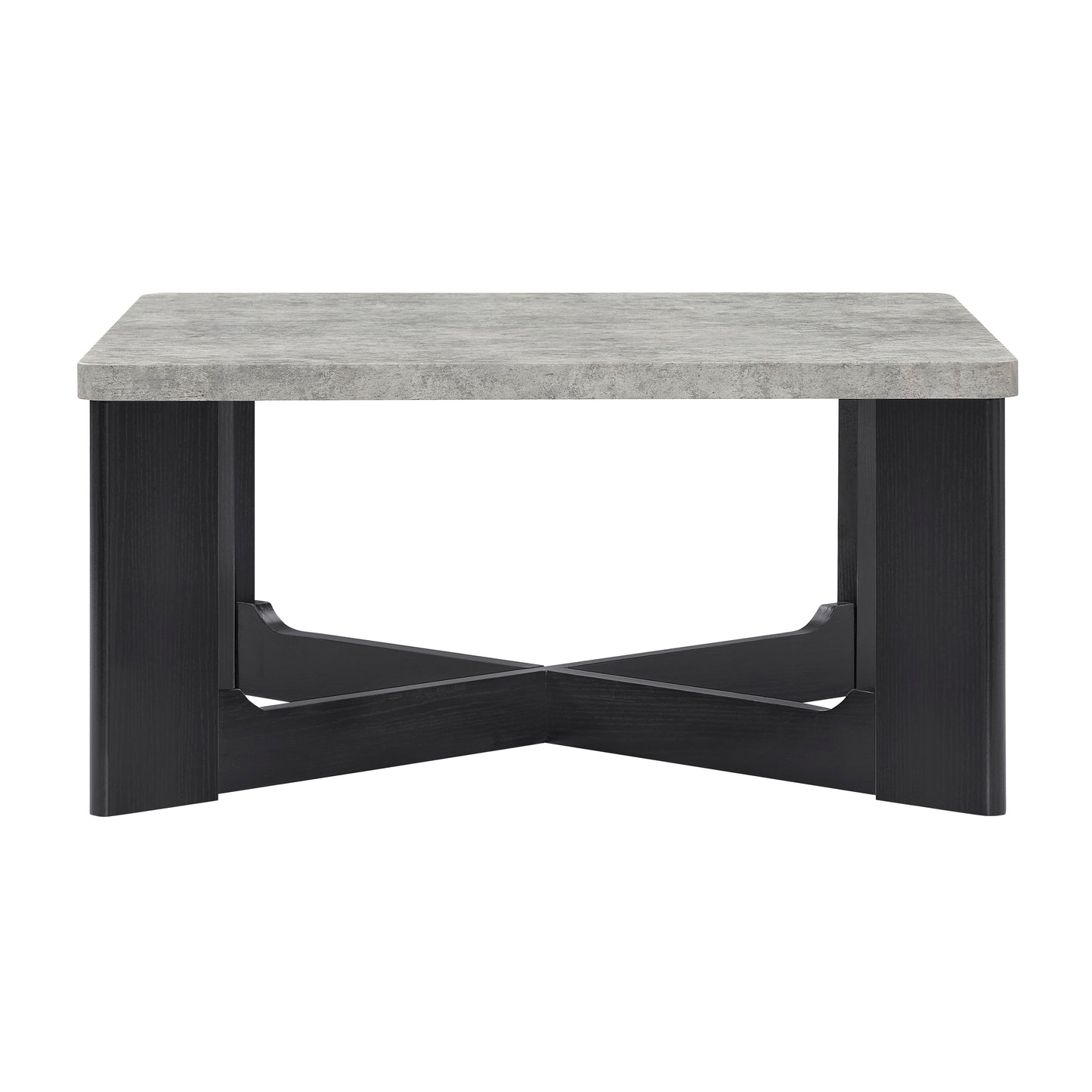 Roundhill Furniture Levitus Modern Square Coffee Table, Faux Concrete Tabletop with Black Wood Grain Finish