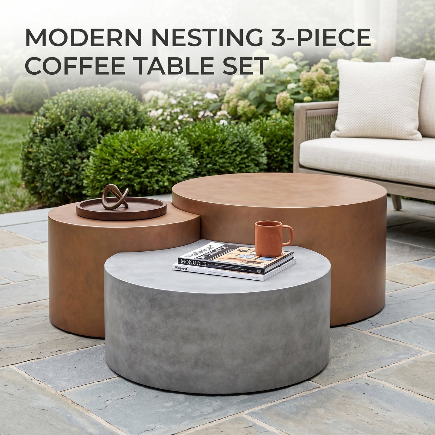 Roundhill Furniture Sovana Modern Indoor/Outdoor Nesting Coffee Table
