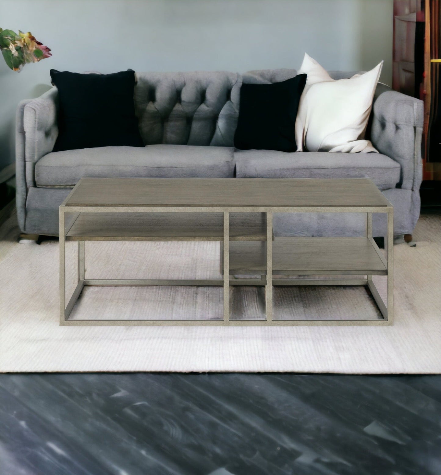 Roundhill Furniture Padena 3-Piece Metal Frame Wood Living Room Coffee Table and 2 Chairside Tables Set