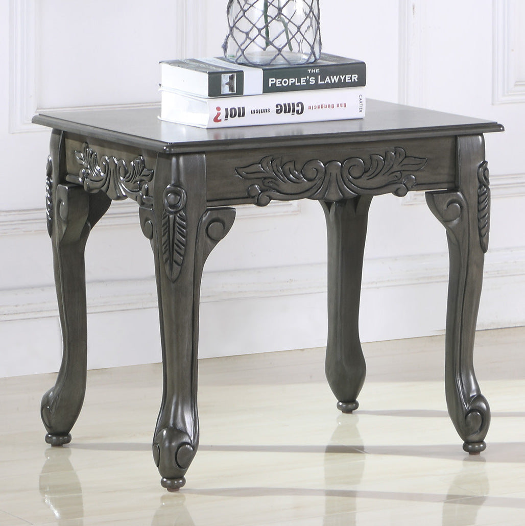 Traditional Ornate Detailing Grey Finish Wood End Table