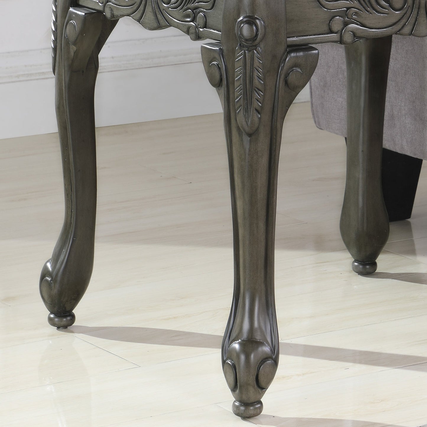 Traditional Ornate Detailing Grey Finish Wood End Table