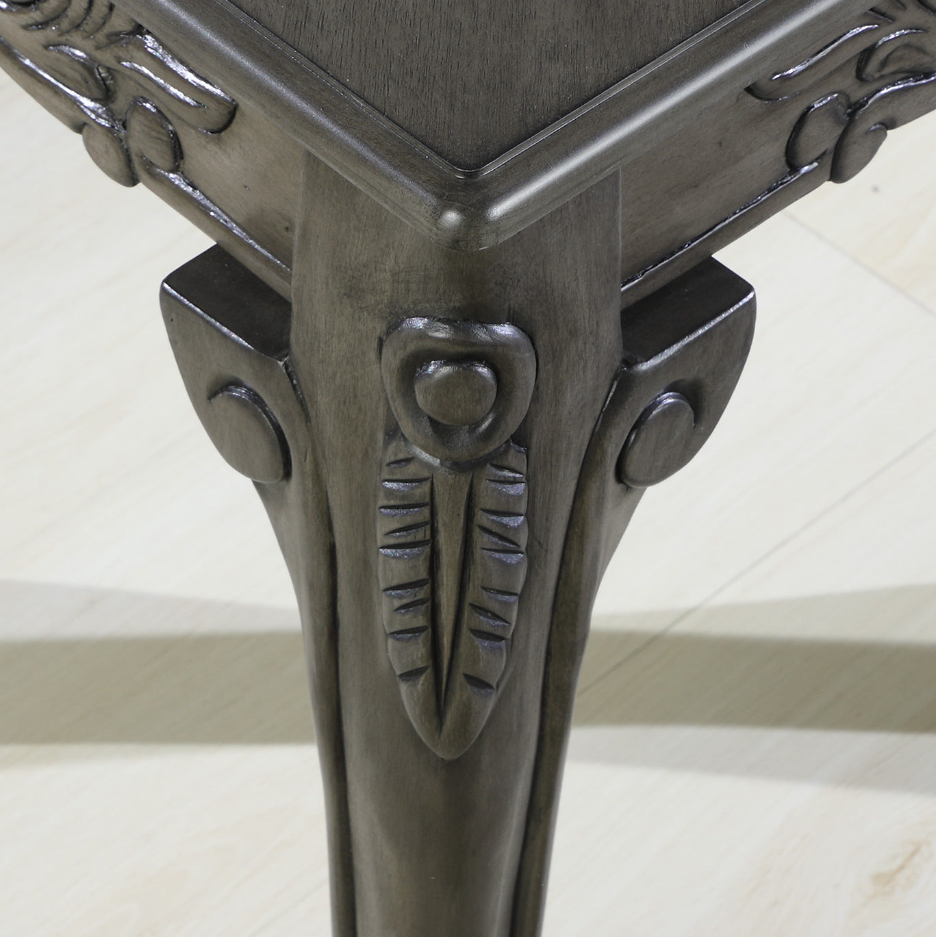 Traditional Ornate Detailing Grey Finish Wood End Table