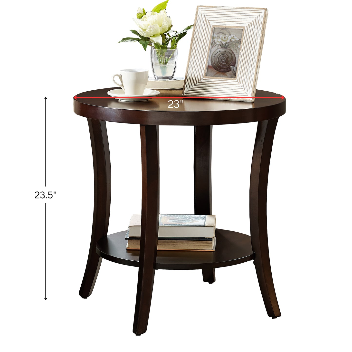 Perth Espresso Round End Table with Shelf