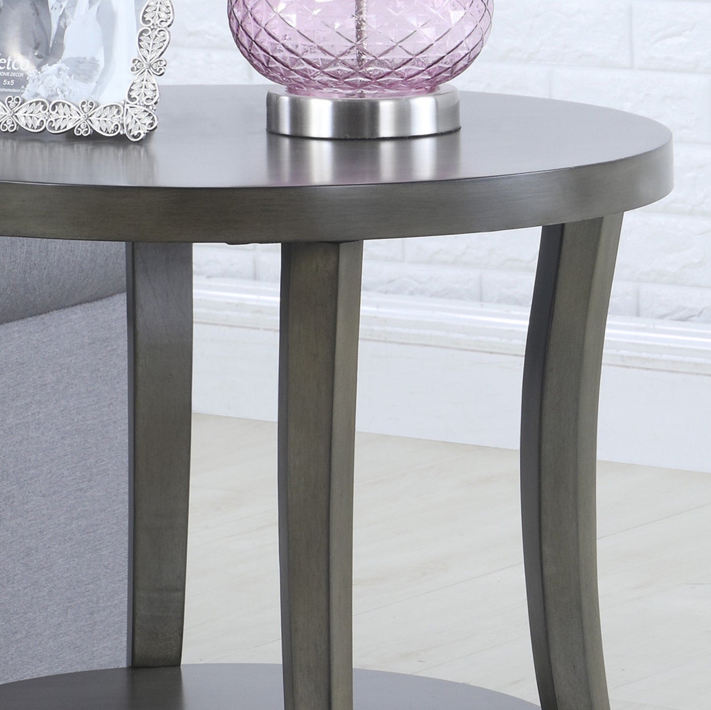 Roundhill Furniture Perth Contemporary Oval Shelf End Table, Gray