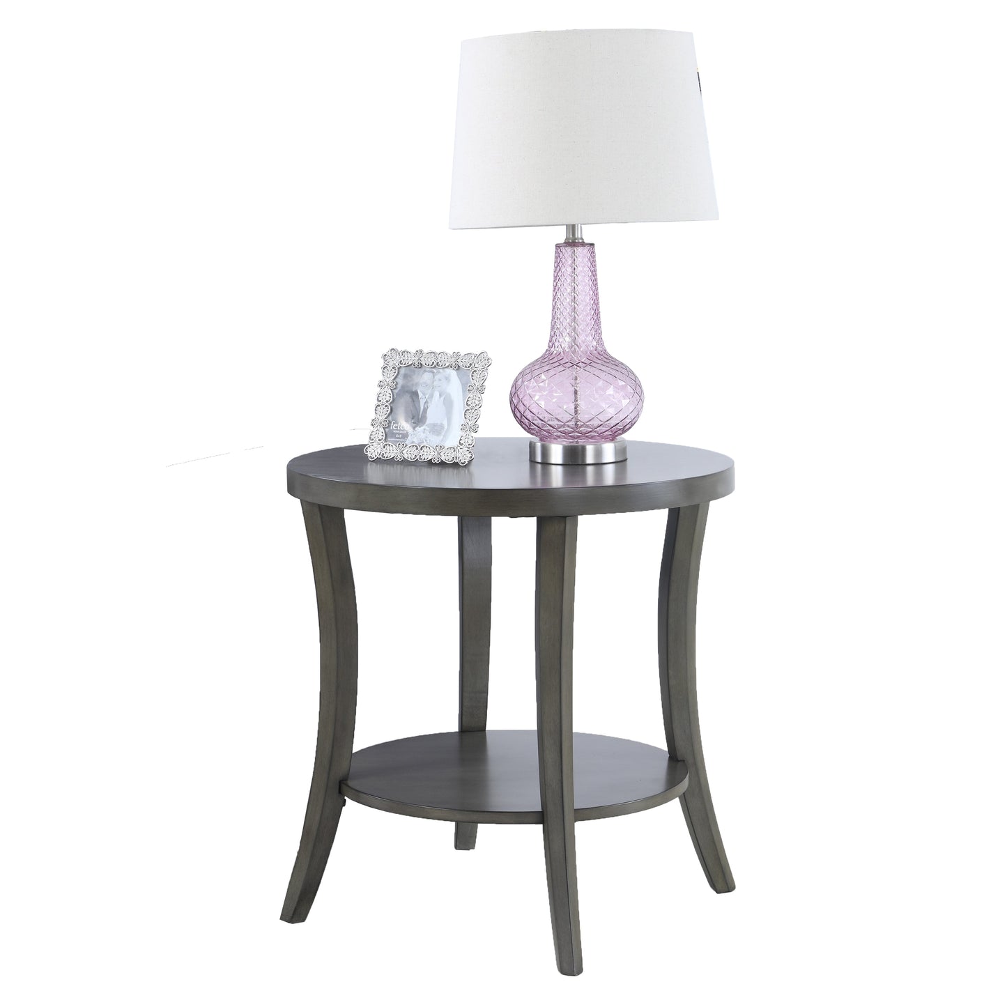 Perth Espresso Round End Table with Shelf