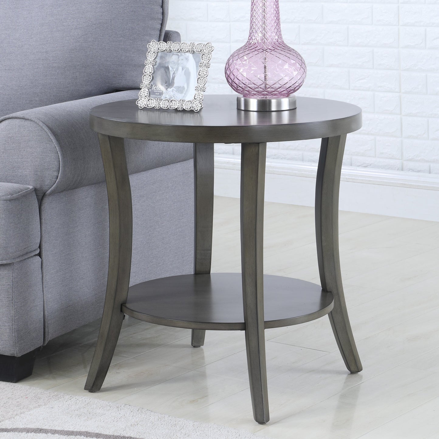 Perth Espresso Round End Table with Shelf