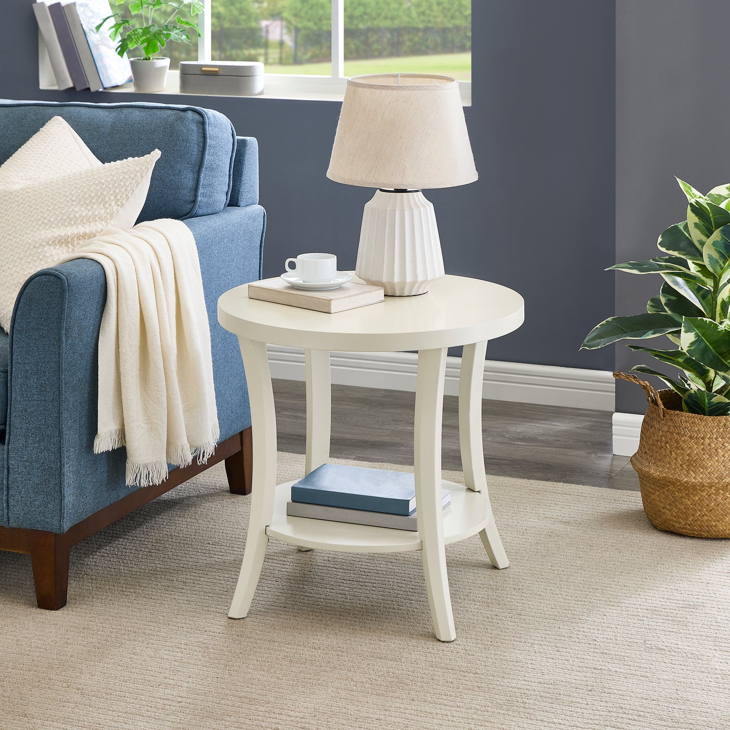Perth Espresso Round End Table with Shelf