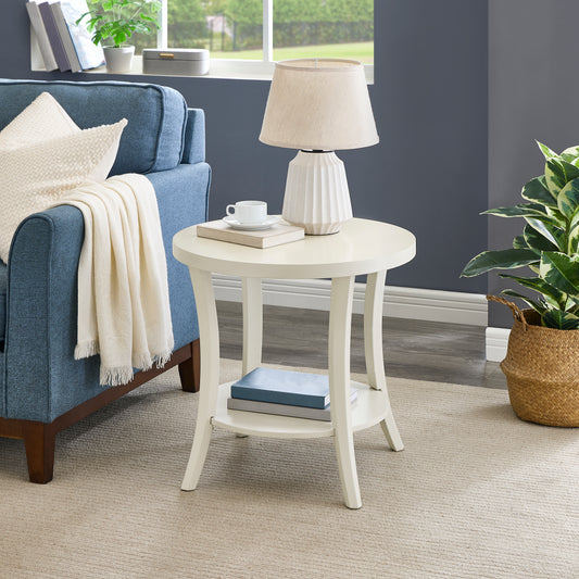 Perth Espresso Round End Table with Shelf