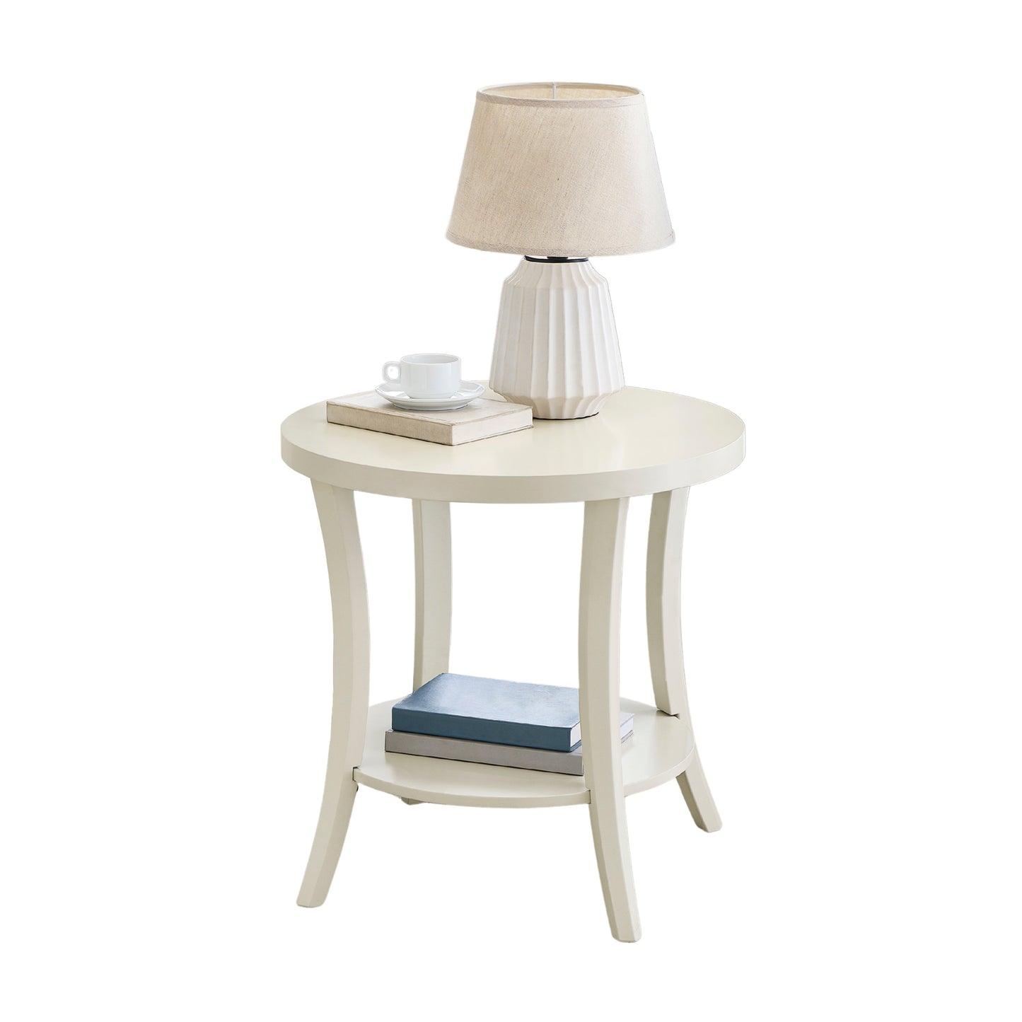 Perth Espresso Round End Table with Shelf
