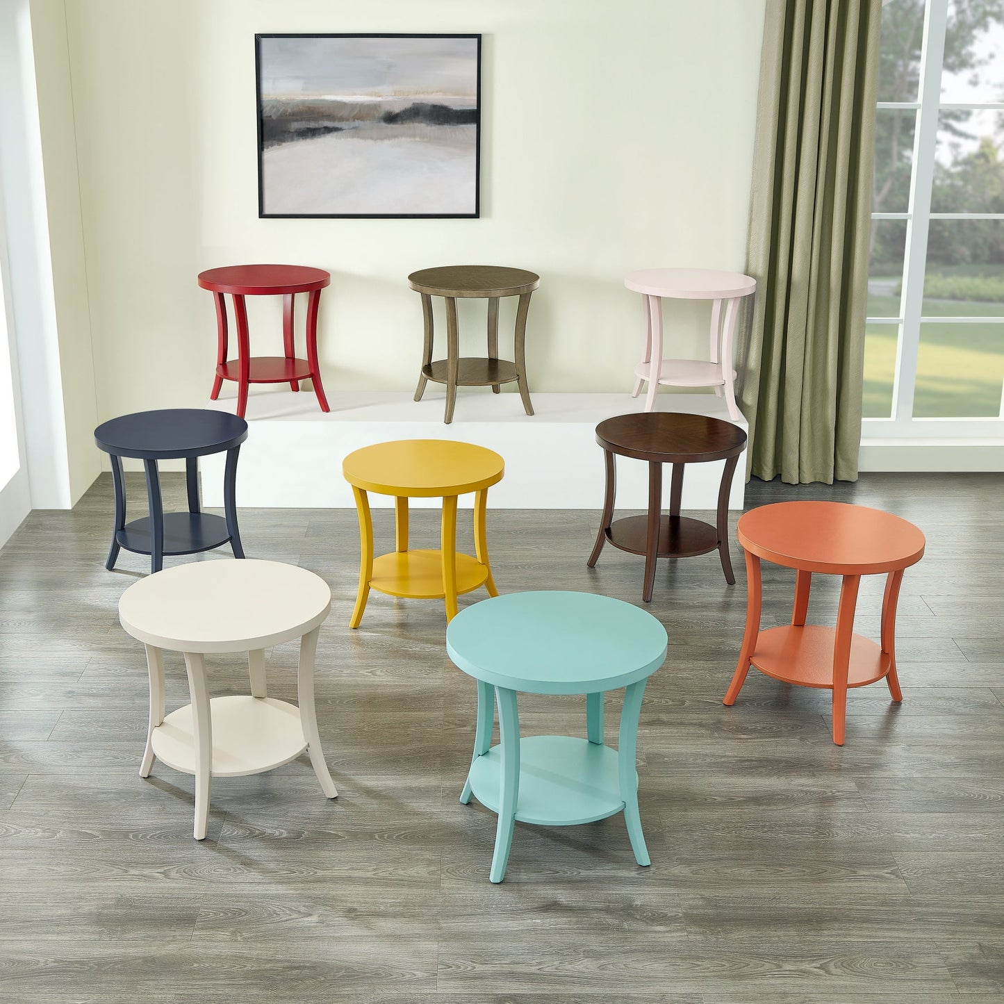 Perth Espresso Round End Table with Shelf